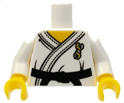 LEGO onderdeel Torso Karate Uniform with Black Belt Pattern / White Arms / Yellow Hands (973pb0719c01)