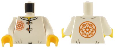 LEGO onderdeel Torso Ninjago Dark Orange Flower Medallion and Gray Toggle Buttons Pattern / White Arms / Yellow Hands (973pb0829c01)