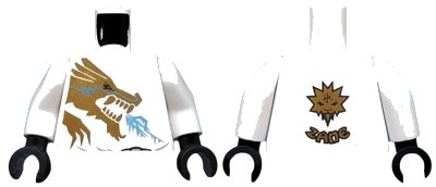 LEGO onderdeel Torso Ninjago Gold Dragon Front and Gold Lion and 'ZANE' Back Pattern / White Arms / Black Hands (973pb0831c01)