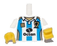 LEGO onderdeel Torso Soccer Octan Logo and Light Blue Stripes Pattern / White Arms / Yellow Hands 973pb0844c01