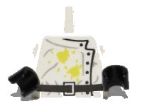 LEGO part Torso Lab Coat Dirt Stains with Black Buttons and Belt Pattern / White Arms / Black Hands 973pb0847c01