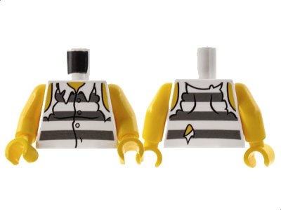 LEGO part Torso Town Prisoner Shirt with Prison Stripes and Torn out Sleeves Pattern / Yellow Arms / Yellow Hands (973pb0987c01)