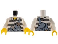 LEGO onderdeel Torso Town Prisoner Sand Blue Overalls over Shirt with Dark Bluish Gray Prison Stripes Pattern / White Arms / Yellow Hands 973pb0988c01