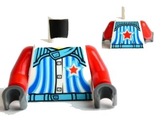 LEGO onderdeel Torso Racers with 5 Buttons, Stripes and Red Star Front and Back Pattern / Red Arms / Dark Bluish Gray Hands (973pb1000c01)