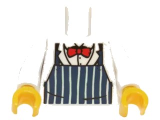 LEGO onderdeel Torso Dark Blue Apron with White Stripes, Red Bow Tie Pattern / White Arms / Yellow Hands (973pb1052c01)