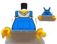 LEGO part Torso V-Neck Shirt with Blue Overalls Front, 2011 The LEGO Store Pleasanton, CA Back Pattern / White Arms / Yellow Hands 973pb1134c01