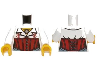 LEGO onderdeel Torso Monster Fighters Female Blouse with Necklace and Red Corset Pattern / White Arms / Yellow Hands (973pb1152c01)