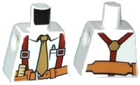 LEGO part Torso Shirt with Tan Tie, Red Suspenders, Brown Belt with Pocket with Ruler Pattern 973pb1250