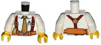 LEGO onderdeel Torso Shirt with Tan Tie, Red Suspenders, Brown Belt with Pocket with Ruler Pattern / White Arms / Yellow Hands 973pb1250c01