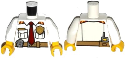 LEGO onderdeel Torso Fire Chief Shirt with Tie, Fire Logo Badge and Belt Pattern / White Arms / Yellow Hands (973pb1304c01)