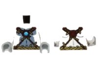 LEGO onderdeel Torso Bare Gray Chest, Rope and Vine Belt and Necklace with Blue Round Jewel (Chi) Pattern / White Arms / Light Bluish Gray Hands 973pb1475c01