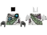 LEGO onderdeel Torso Feathers, Bones, Sand Green Sash, Medium Lavender Sinew Patches and Dark Azure Round Jewel (Chi) Pattern / White Arms / Dark Bluish Gray Hands 973pb1716c01