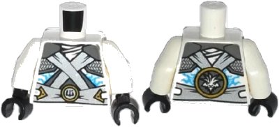 LEGO onderdeel Torso Ninjago Shoulder Armor with Silver Belts and Ice Power Emblem Pattern / White Arms / Black Hands (973pb1753c01)