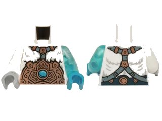 LEGO onderdeel Torso Fur with Copper Armor and Ice Chi Emblem Pattern / Trans-Lt Blue Arm Left / White Arm Right / Dk Azure Hand Left / Lt Bluish Gray Hand Right (973pb1879c01)