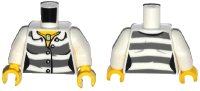 LEGO part Torso Town Prisoner Female, Dark Bluish Gray Stripes, Buttons and ID Tag Pattern / White Arms / Yellow Hands 973pb1887c01