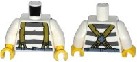 LEGO part Torso Town Prisoner Olive Green Suspenders over Shirt with Dark Bluish Gray Prison Stripes Pattern / White Arms / Yellow Hands 973pb1909c01