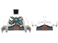 LEGO onderdeel Torso Fur with Sand Blue Belt and Straps, Copper Buckle, Glowing Bones and Dark Azure Round Jewel (Chi) Pattern / White Arms / Light Bluish Gray Hands 973pb1915c01