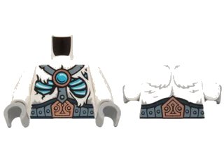 LEGO onderdeel Torso Fur with Sand Blue Belt and Straps, Copper Buckle, Glowing Bones and Dark Azure Round Jewel (Chi) Pattern / White Arms / Light Bluish Gray Hands (973pb1915c01)