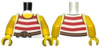 LEGO onderdeel Torso Pirate Tank Top with Red Horizontal Stripes, Dark Orange Rope Belt, Yellow Neck and Shoulders Pattern / Yellow Arms / Yellow Hands 973pb1932c01
