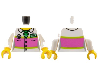 LEGO onderdeel Torso Female Blouse with Buttons, Dark Pink Panel and Name Badge Pattern / White Arms / Yellow Hands (973pb1935c01)