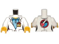 LEGO part Torso Female Lab Coat over Medium Blue Shirt, ID Badge on Front, Space Shuttle Logo on Back Pattern / White Arms / Yellow Hands 973pb2019c01