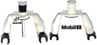LEGO part Torso Speed Champions with Black Small Mercedes-Benz Logo and Mobil 1 Logo Pattern / White Arms / Black Hands 973pb2041c01