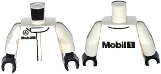 LEGO onderdeel Torso Speed Champions with Black Small Mercedes-Benz Logo and Mobil 1 Logo Pattern / White Arms / Black Hands (973pb2041c01)