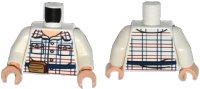 LEGO part Torso Red and Blue Box Striped Shirt, Open Collar, Dark Blue Belt with Pouch Pattern / White Arms / Light Nougat Hands 973pb2087c01