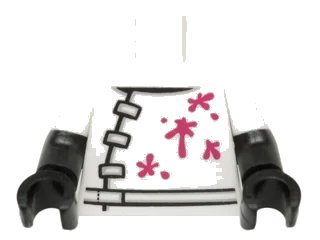 LEGO onderdeel Torso Lab Coat with 3 Black and Gray Clasps, Belt and Magenta Stains Pattern / Black Arms with Molded White Short Sleeves Pattern / Black Hands (973pb2116c01)