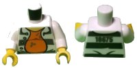 LEGO part Torso Town Prisoner Number 18675, Dark Bluish Gray Stripes, Orange Shirt Pattern / White Arms / Yellow Hands 973pb2163c01