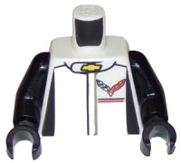 LEGO part Torso Racing Suit with Chevrolet Logos on Front and 'CORVETTE RACING' on Back Pattern / Black Arms / Black Hands 973pb2262c01