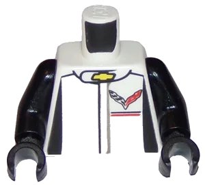 LEGO onderdeel Torso Racing Suit with Chevrolet Logos on Front and 'CORVETTE RACING' on Back Pattern / Black Arms / Black Hands (973pb2262c01)