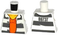 LEGO part Torso Town Prisoner Number 86737, Dark Bluish Gray Stripes, Orange Shirt Pattern 973pb2283