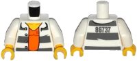 LEGO part Torso Town Prisoner Number 86737, Dark Bluish Gray Stripes, Orange Shirt Pattern / White Arms / Yellow Hands 973pb2283c01