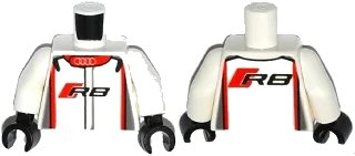 LEGO onderdeel Torso Racing Suit with Audi Logo and 'R8' on Front and Back Pattern / White Arms / Black Hands (973pb2299c01)