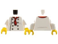 LEGO part Torso Chef with 8 Buttons, Long Red Neckerchief, Light Bluish Gray Wrinkles and Back Print Pattern / White Arms / Yellow Hands 973pb2335c01