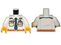 LEGO part Torso Airplane Pilot, Shirt with Dark Blue Tie with Clip, Epaulettes, Gold Logo Pin and Red and White ID Badge Pattern / White Arms / Yellow Hands 973pb2367c01