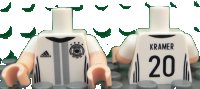 LEGO part Torso Soccer Shirt with Adidas Logo, 4 Stars and Eagle Front, 'KRAMER 20' Back Pattern / Light Nougat Arms with Molded White Short Sleeves Pattern / Light Nougat Hands 973pb2384c01