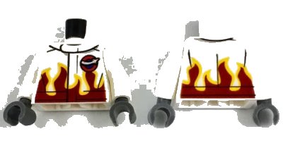 LEGO onderdeel Torso Racing Jacket with Flames and Aviation Airshow Logo Pattern / White Arms / Dark Bluish Gray Hands (973pb2472c01)