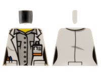 LEGO part Torso Female Lab Coat Open with Pockets and ID Badge over Light Bluish Gray Button Up Shirt, Yellow Neck Pattern 973pb2505