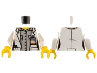 LEGO part Torso Female Lab Coat Open with Pockets and ID Badge over Light Bluish Gray Button Up Shirt, Yellow Neck Pattern / White Arms / Yellow Hands 973pb2505c01