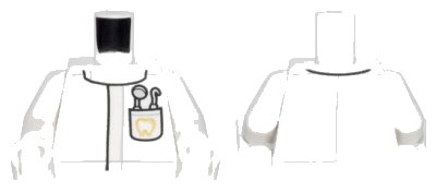 LEGO onderdeel Torso Lab Coat with Pocket with Dentist Mirror and Pick and Gold Tooth Pattern / White Arms / White Hands (973pb2583c01)