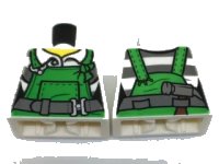 LEGO part Torso Overalls Green over Prison Stripes Shirt, Dark Bluish Gray Belt Pattern 973pb2664