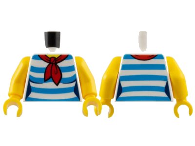 LEGO onderdeel Torso Female Shirt with Dark Azure Horizontal Stripes, Red Scarf, Yellow Neck Pattern / Yellow Arms / Yellow Hands (973pb2734c01)