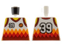 LEGO part Torso Tank Top Basketball Jersey with '39' and Orange and Red Diamonds, Yellow Neck and Shoulders, Back Print Pattern 973pb2736