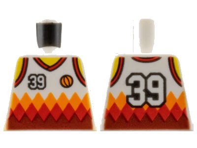 LEGO onderdeel Torso Tank Top Basketball Jersey with '39' and Orange and Red Diamonds, Yellow Neck and Shoulders, Back Print Pattern (973pb2736)