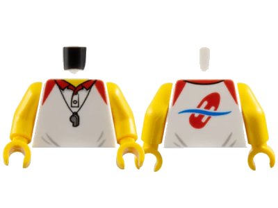 LEGO onderdeel Torso Polo Shirt with Red Collar, Silver Whistle and Red Lifeguard Float on Back Pattern / Yellow Arms / Yellow Hands (973pb2737c01)