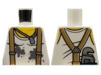 LEGO part Torso Shirt with Dark Bluish Gray Splotches, Dark Tan Suspenders, Dog Tag Necklace, and Wrench on Back Pattern 973pb2754