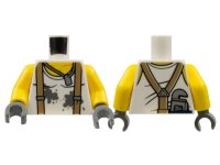 LEGO part Torso Shirt with Dark Bluish Gray Splotches, Dark Tan Suspenders, Dog Tag Necklace, and Wrench on Back Pattern / Yellow Arms / Dark Bluish Gray Hands 973pb2754c01