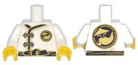 LEGO part Torso Ninjago Robe with Gold Frog Clasps, Black Sash and Gold Sensei Wu Emblem Front and Back Pattern / White Arms / Yellow Hands 973pb2784c01